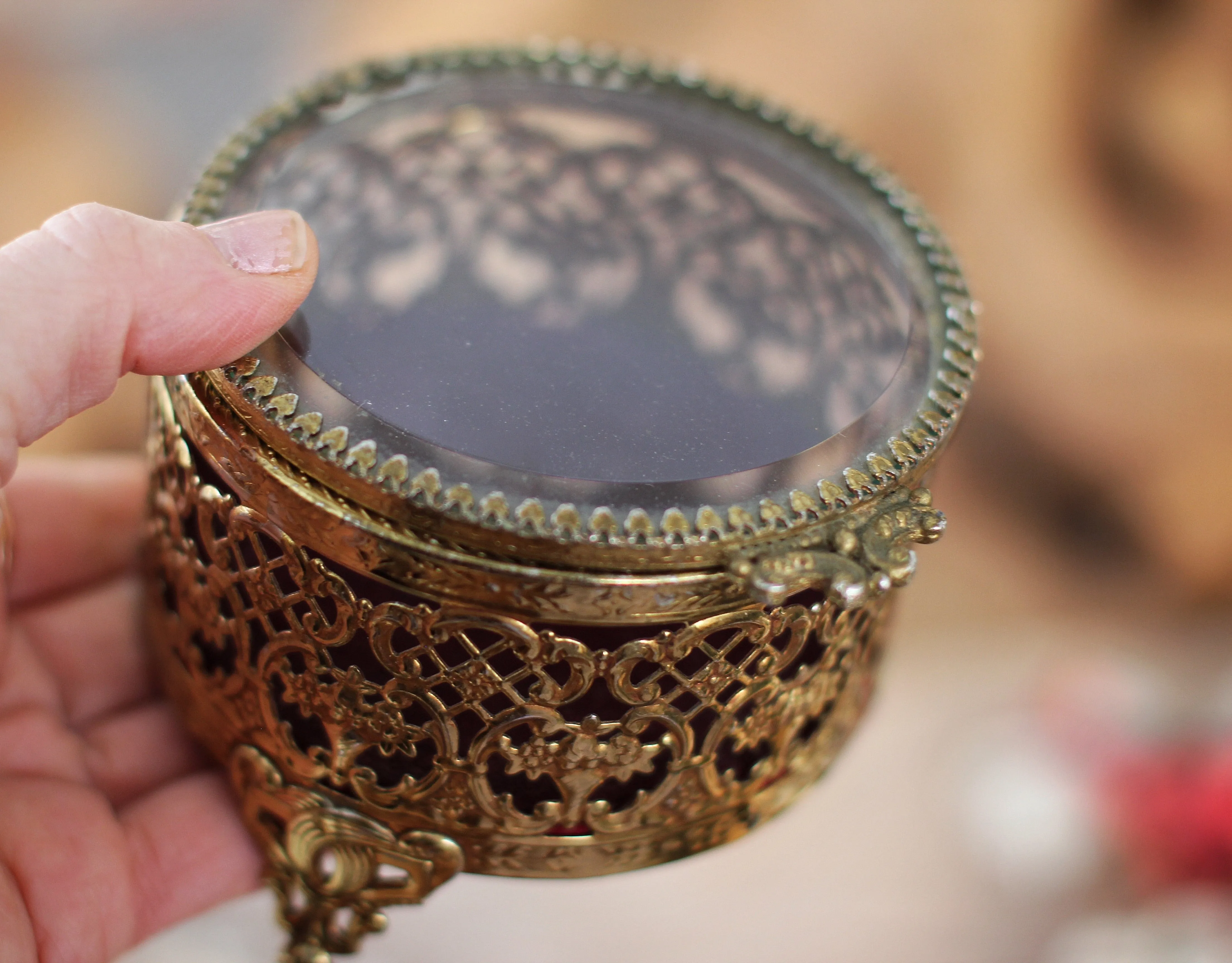 Antique Rounded Filigree Victorian Jewelry Box