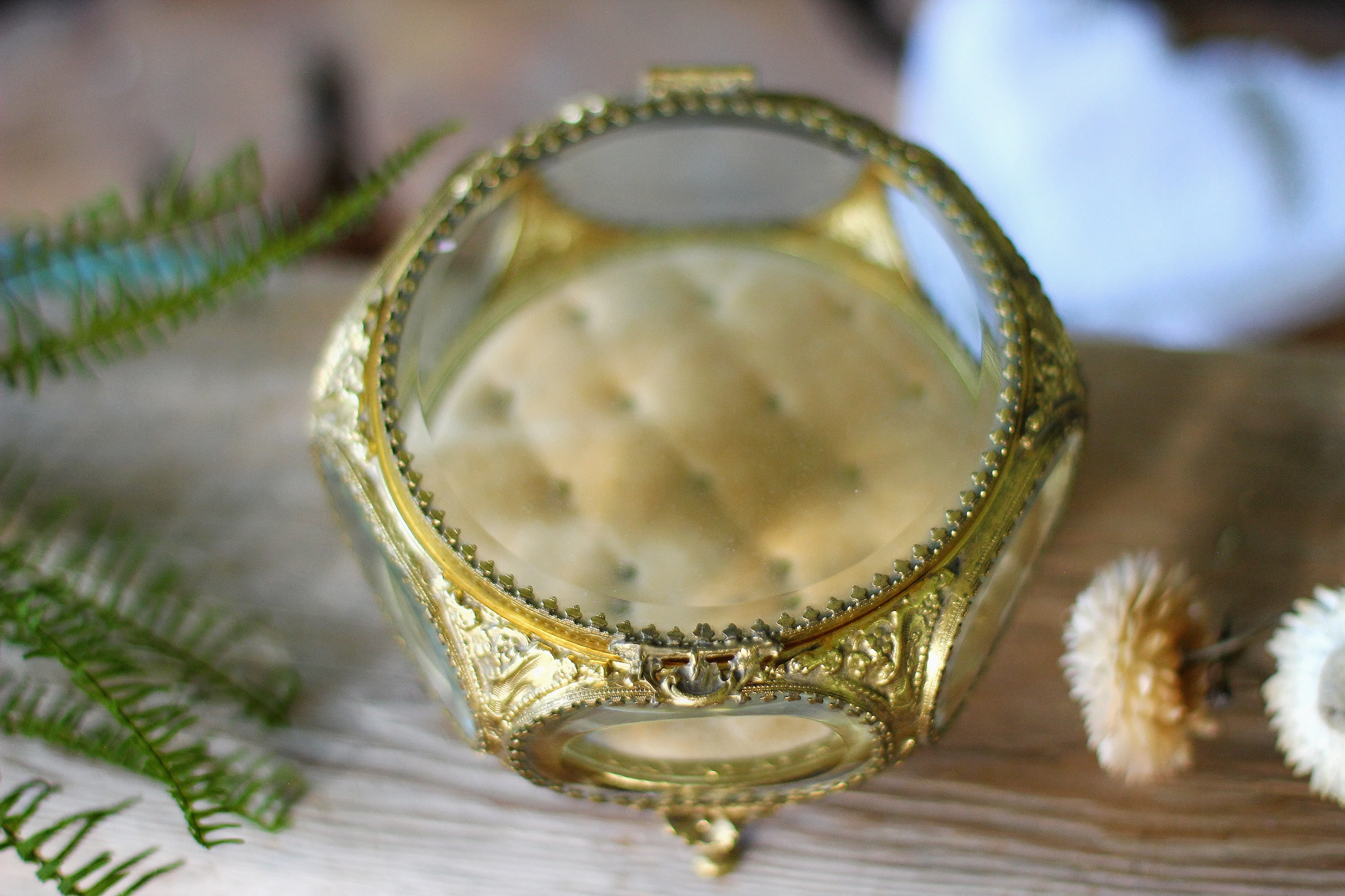 Antique Tufted Ormolu Filigree Jewelry Box