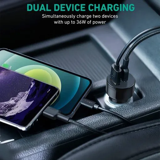 Aukey Car Charger 36W 2-Port with Power Delivery 3.0