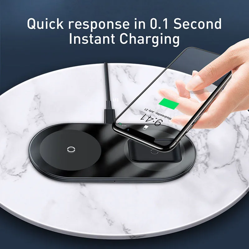 Baseus 2 in 1 Wireless Charger for iPhone/Other Smartphones & Apple Airpods(WXJK-C01)