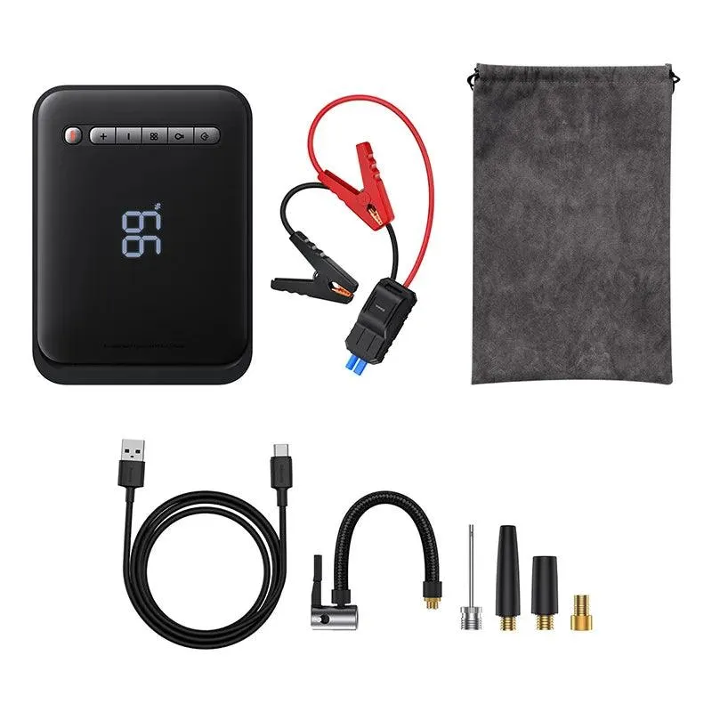 Baseus All-in-One Car Jump Starter and Tire Inflator with Power Bank Functionality - 1000A Fast Charging Solution