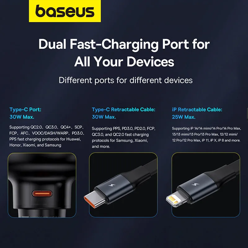 Baseus Enjoyment Pro Car Charger C Retractable iP Cable 55W-C00057803111-00