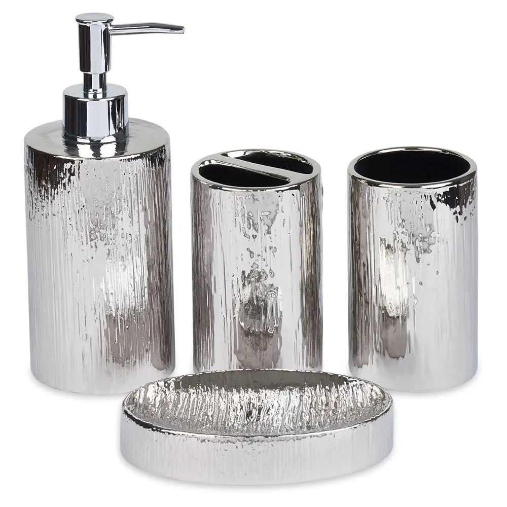 Bathroom Accessories Set, Toothbrush Holder, Soap Dispenser, Silver, Ceramic, 4 Piece