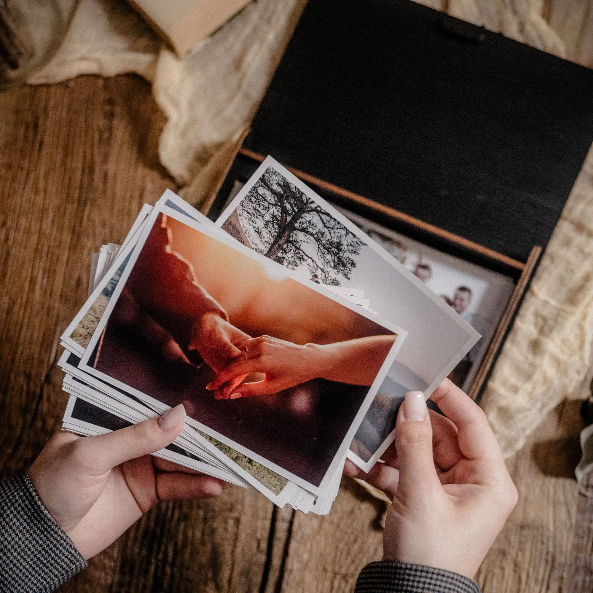 Black Wooden Photo Box with USB Flash Drive for Wedding Clients