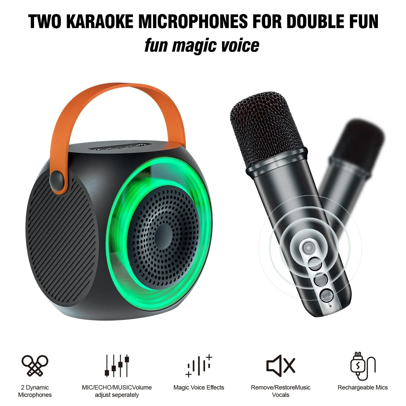 BONAOK Mini Karaoke Machine for Kids Adults, Portable Karaoke Speaker with 2 Wilreless Microphones and Bluetooth for Home Party, Birthday Gifts for Boys/Girls(Pink)