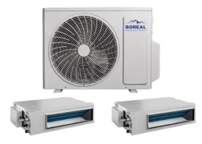 Boreal 24,000 BTU 21 SEER2 Dual Zone Slim Duct (HS) Mini Split System (12k, 12k) 208-230V