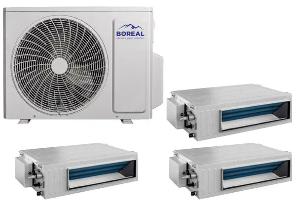 Boreal 30,000 BTU 21 SEER2 Tri Zone Slim Duct (HS) Mini Split System (9k, 12k, 12k) 208-230V