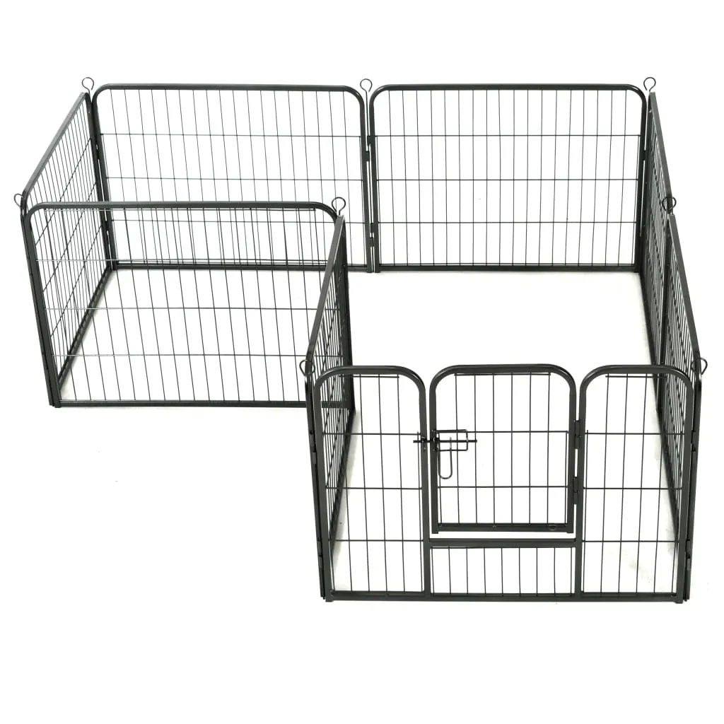 Box per Cani con 8 Pannelli in Acciaio 60x80 cm Nero