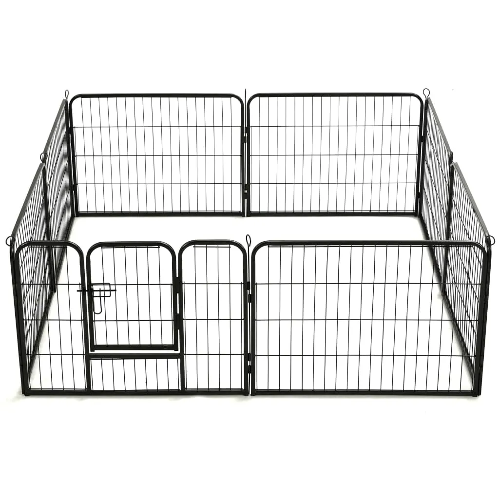 Box per Cani con 8 Pannelli in Acciaio 60x80 cm Nero