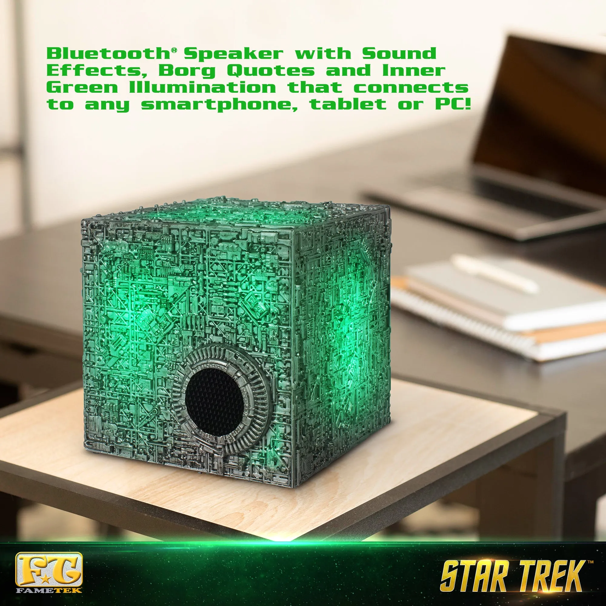 BUNDLE - Star Trek BORG Bluetooth Speaker, with Enterprise Emblem Illuminated Logo Qi Charger