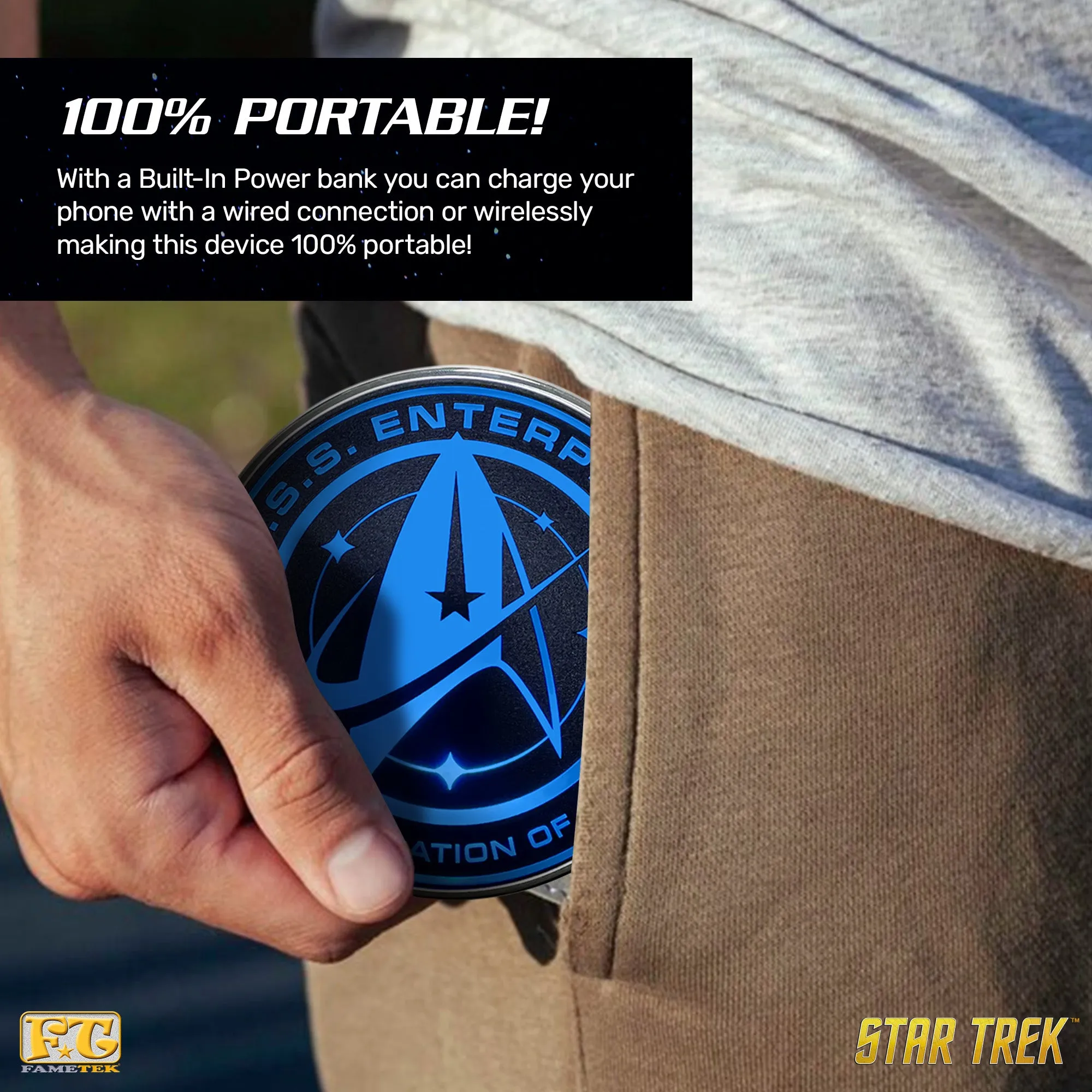 BUNDLE - Star Trek BORG Bluetooth Speaker, with Enterprise Emblem Illuminated Logo Qi Charger