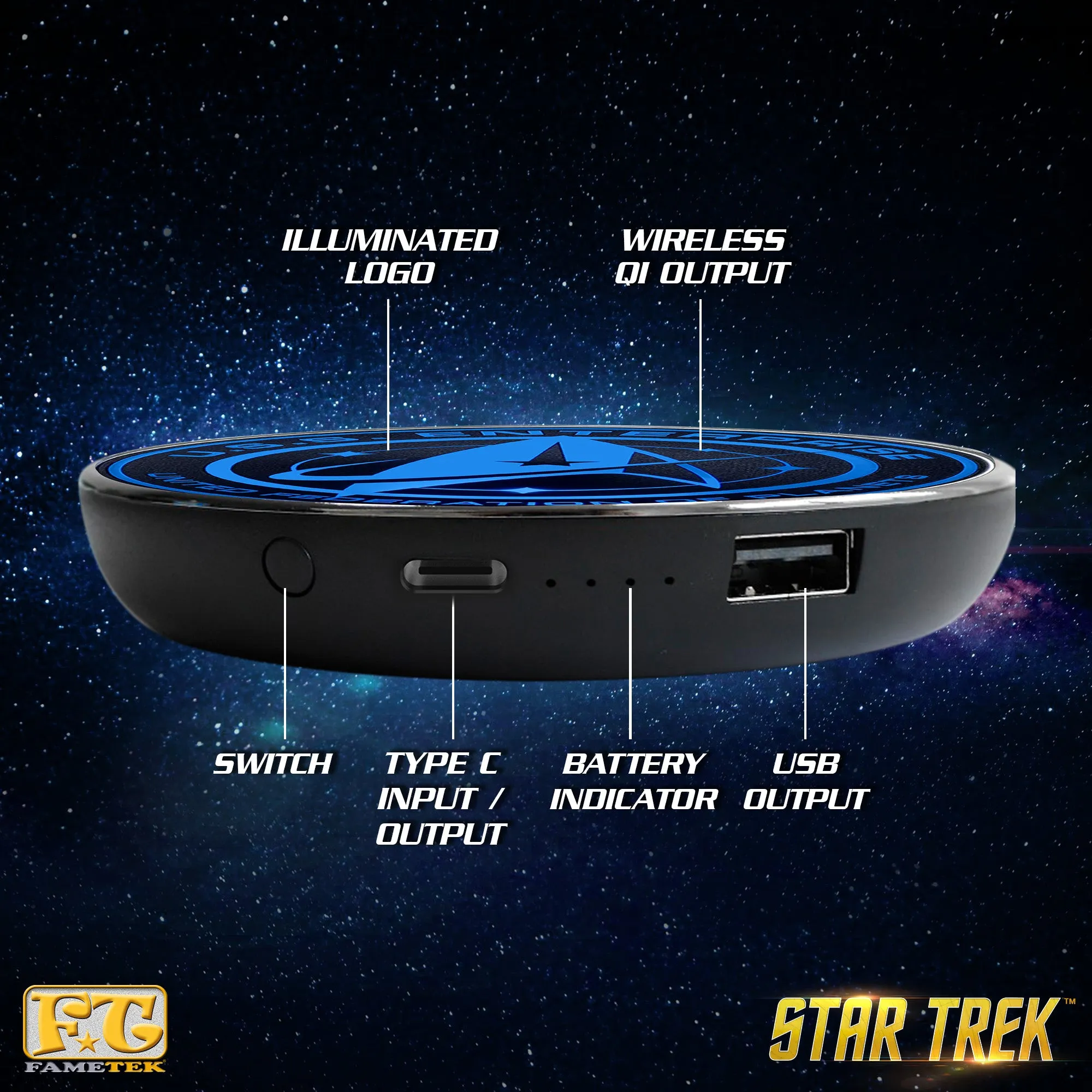 BUNDLE - Star Trek BORG Bluetooth Speaker, with Enterprise Emblem Illuminated Logo Qi Charger