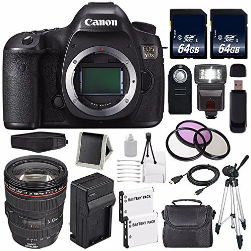 Canon EOS 5DS DSLR Camera (International Model) 0581C002   Canon EF 24-105mm f/4L is USM Lens   LP-E6 Battery   64GB Mem