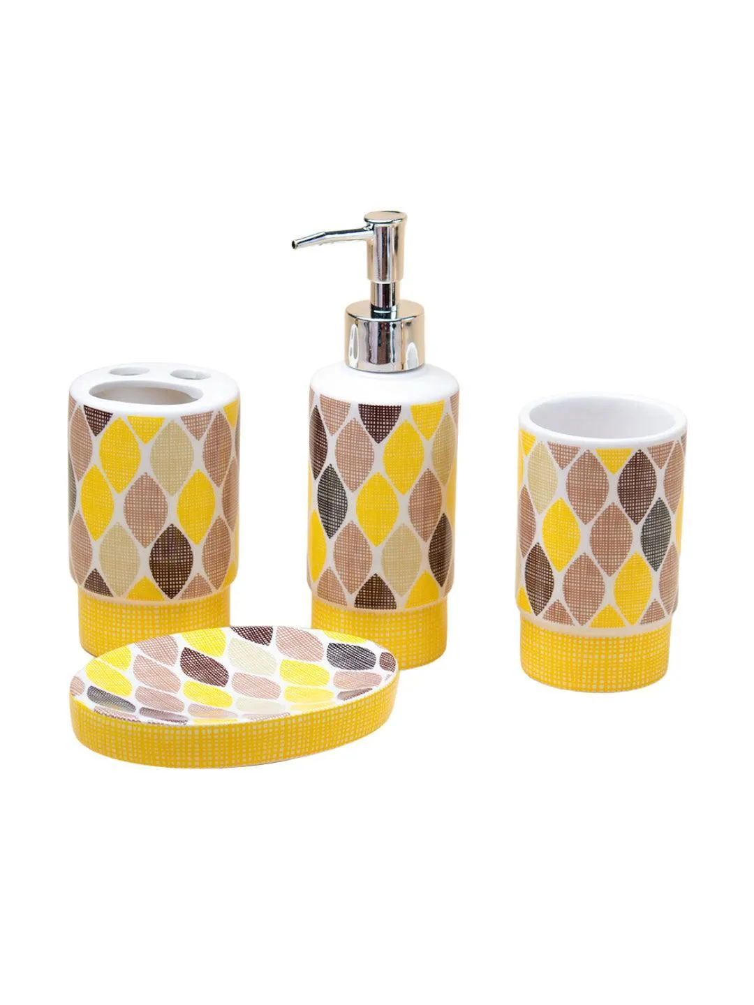 Ceramic Bathroom Set of 4 - Multi Leaf Pattern