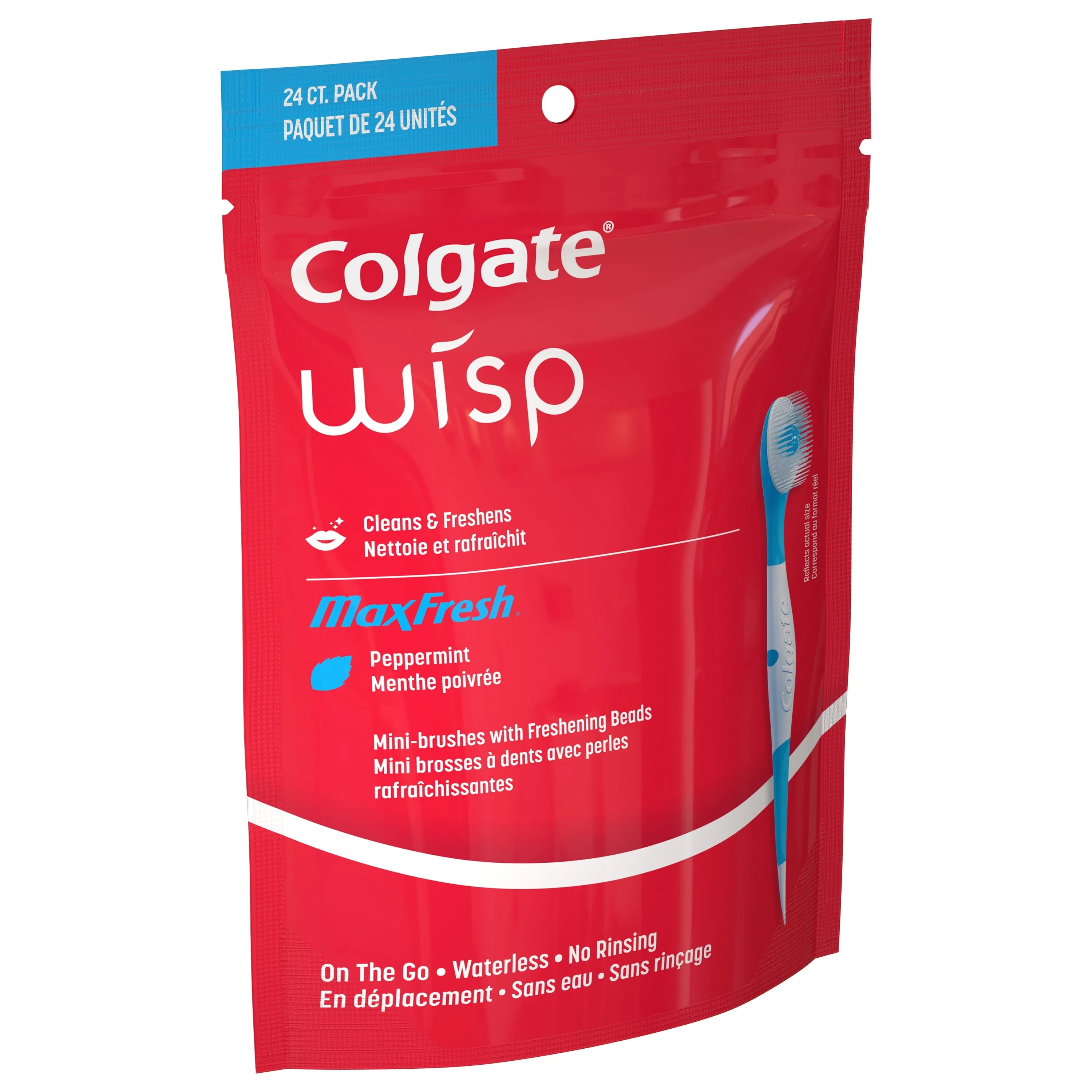 Colgate Max Fresh Wisp Disposable Mini Toothbrush, Peppermint, 24 Count