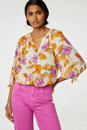 Cooper Blouse in Cream Orchard Print