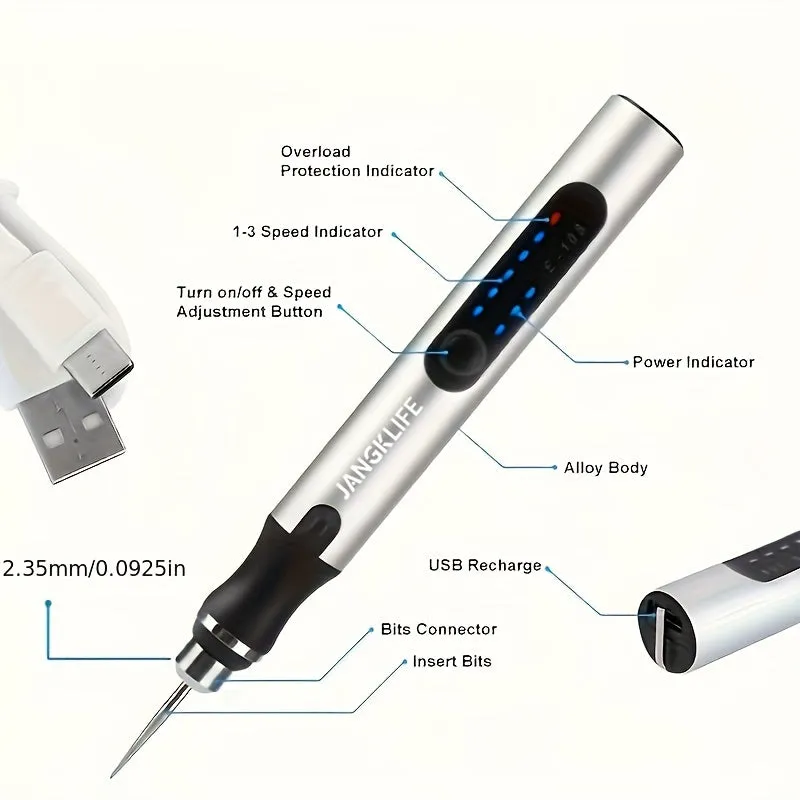 Cordless Rotary Tool Rechargeable Engraving Pen With 280mAh Battery Electric Adjustable Speed Carving Pen Portable Wood Engraving Tool For Sanding Polishing Drilling Etching