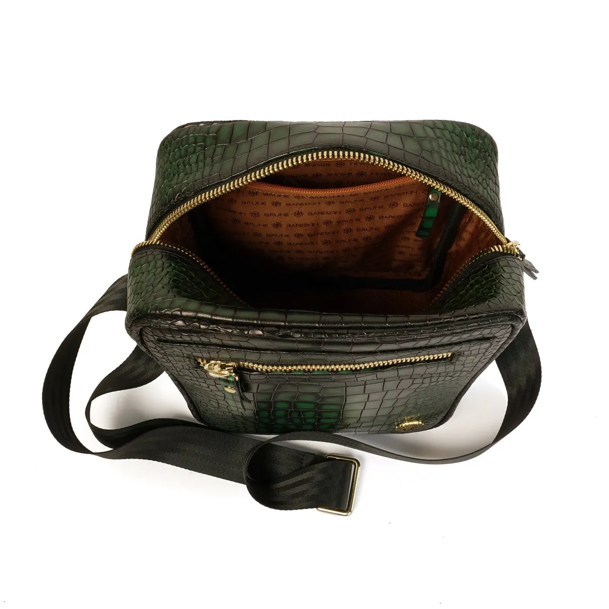 Customized Extra Space Cross-Body Bag in Smokey Green Croco Textured Leather