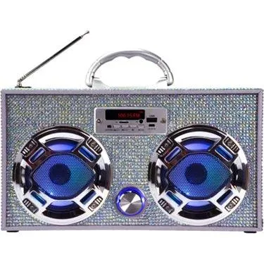 Decor | Retro Bling - Iridescent Silver Wireless Boombox | Wireless Express