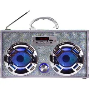 Decor | Retro Bling - Iridescent Silver Wireless Boombox | Wireless Express