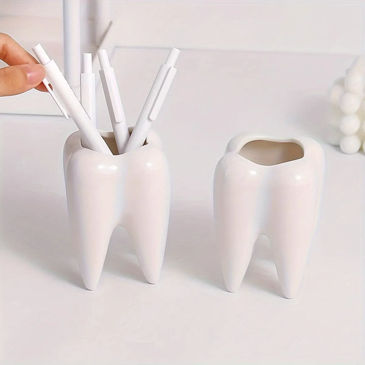 Dentist Ceramic Tooth Shaped Pen Holder Office Accessory