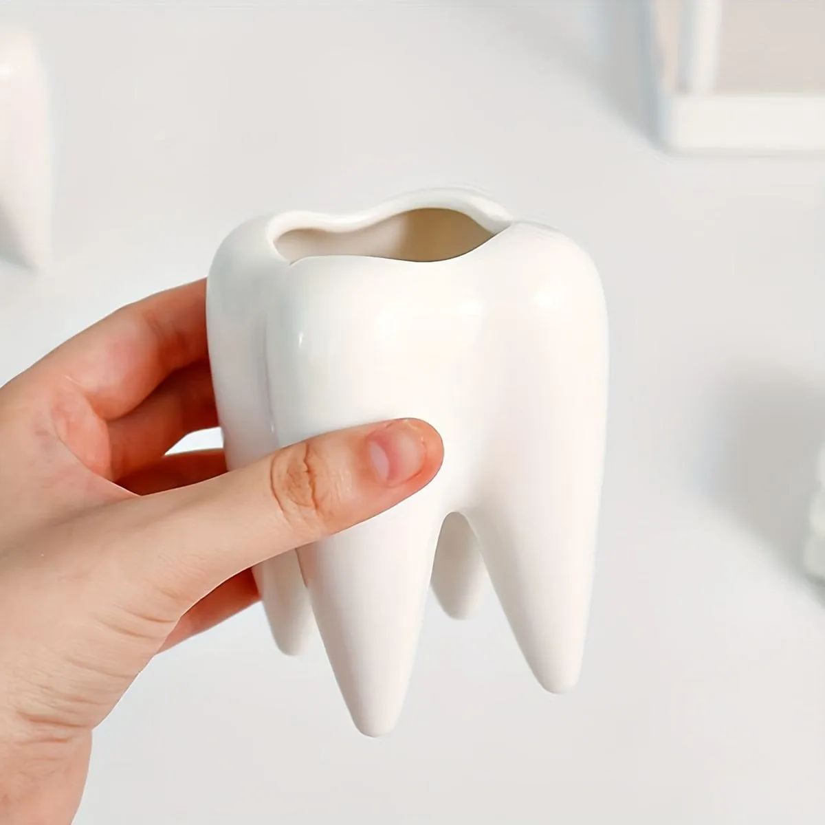 Dentist Ceramic Tooth Shaped Pen Holder Office Accessory