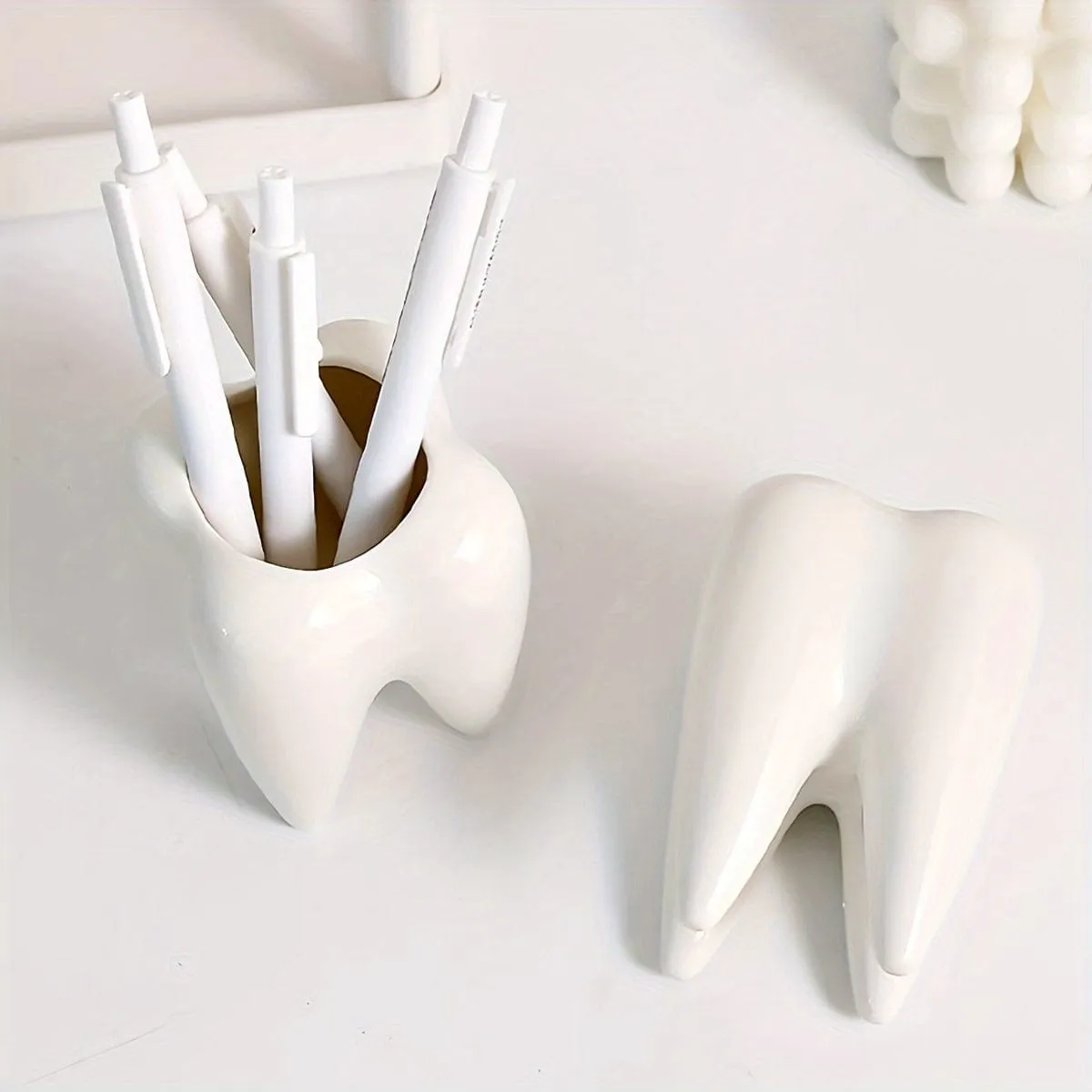 Dentist Ceramic Tooth Shaped Pen Holder Office Accessory