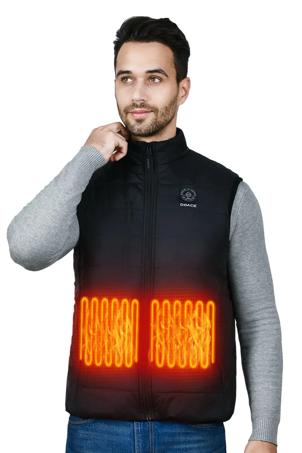 DOACE Wear Cotton Stand Collar Heated  Vest for Men(Battery Not Included)