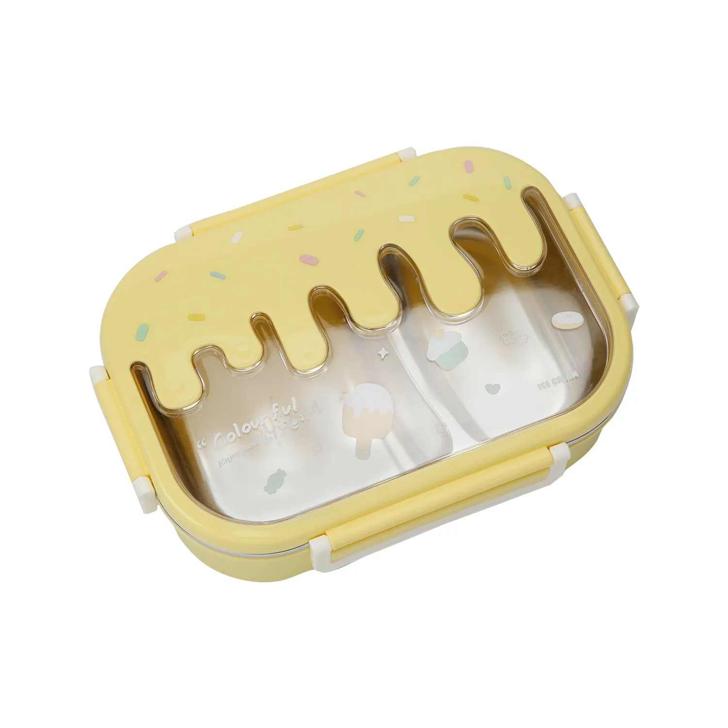 DOUBLE COMPARTMENT ICE-CREAM PRINT LUNCH BOX - YELLOW