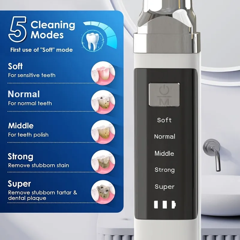 Electric Oral Cleaner Kit, Dental Cleaner With LED Light, Cleaning Flosser With 2 Replaceable Toothbrush Heads, Teeth Brush Kit At Home And Travel