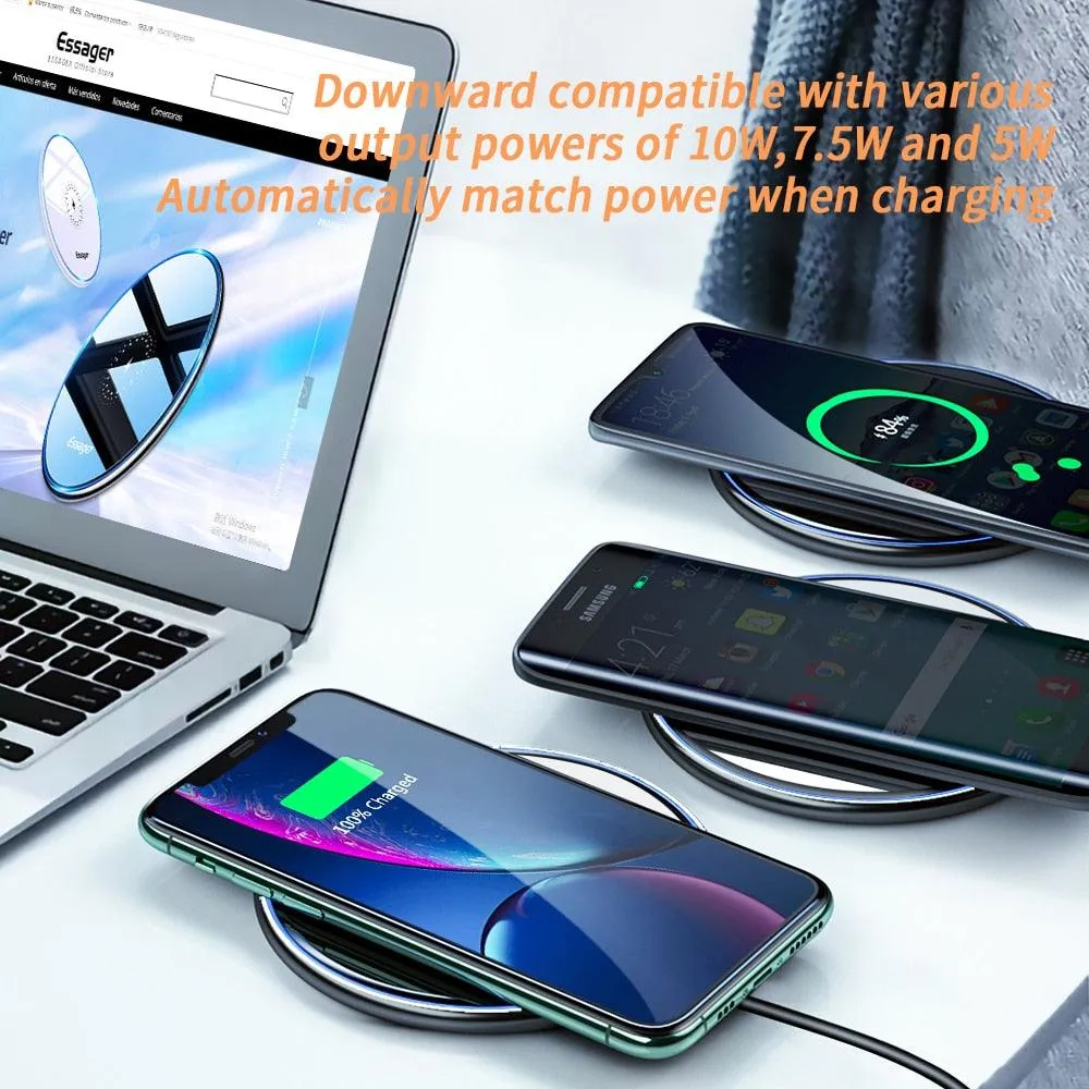 Essager 15W Qi Wireless Charger Fast Wireless Charging Pad Quick Induction Wirless Charger For iPhone 14 Pro max Xiaomi mi 9 Pro