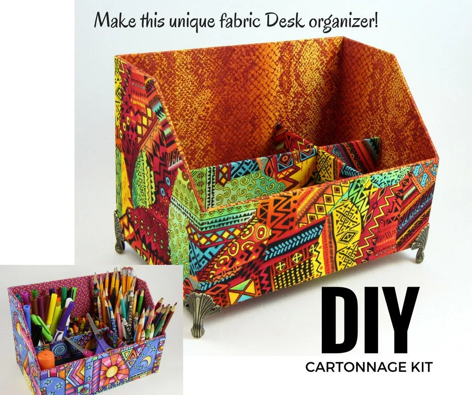 Fabric desk organizer DIY kit, cartonnage kit 149, online instructions included