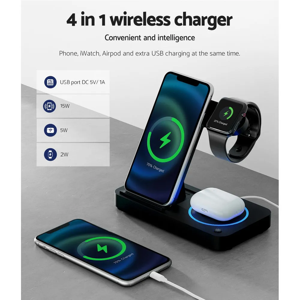 Fast 4-in-1 Wireless Charging Station with LED Light, Devanti