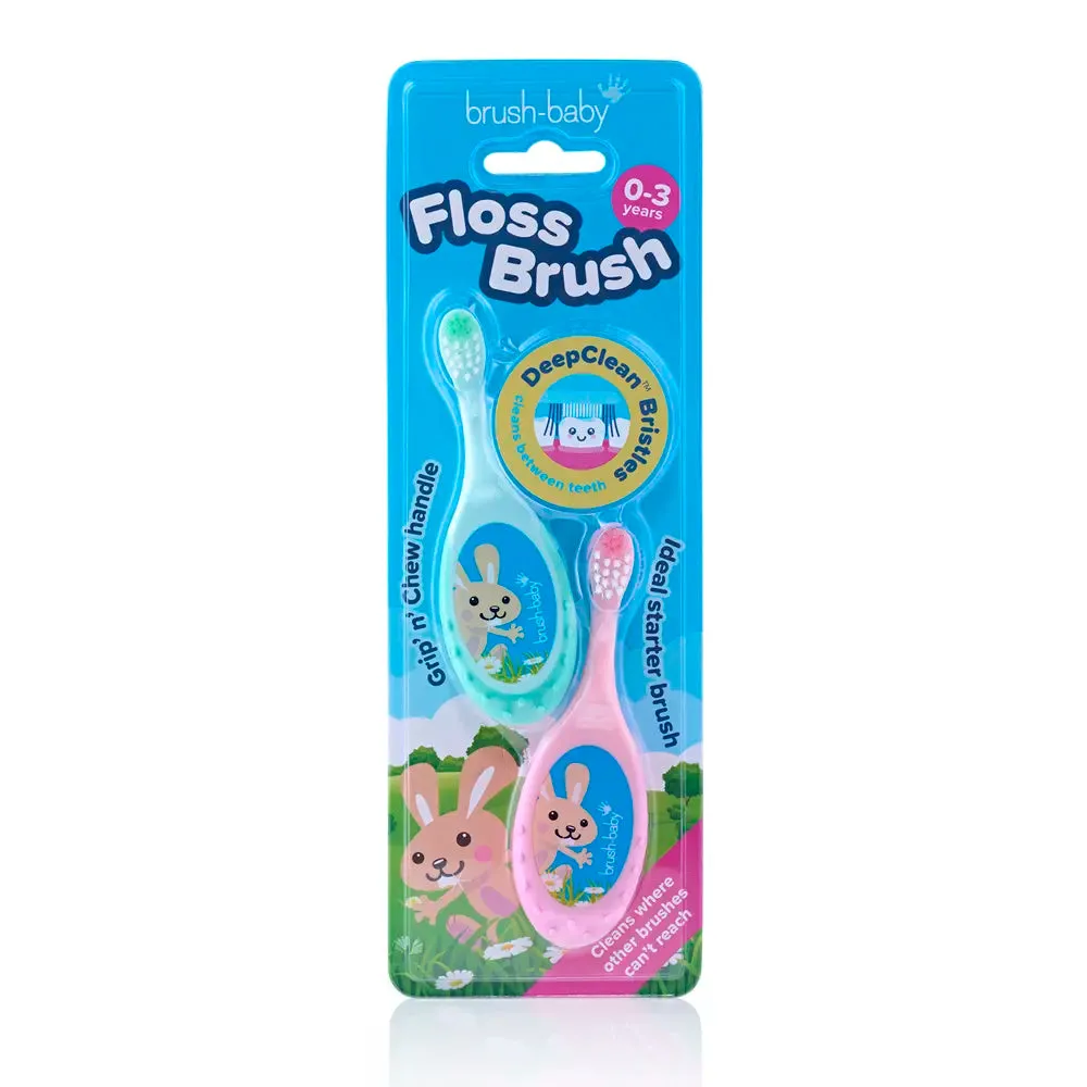 FlossBrush™ Baby Bristles Toothbrush (0-3 Years) Double Pack - Pink & Teal