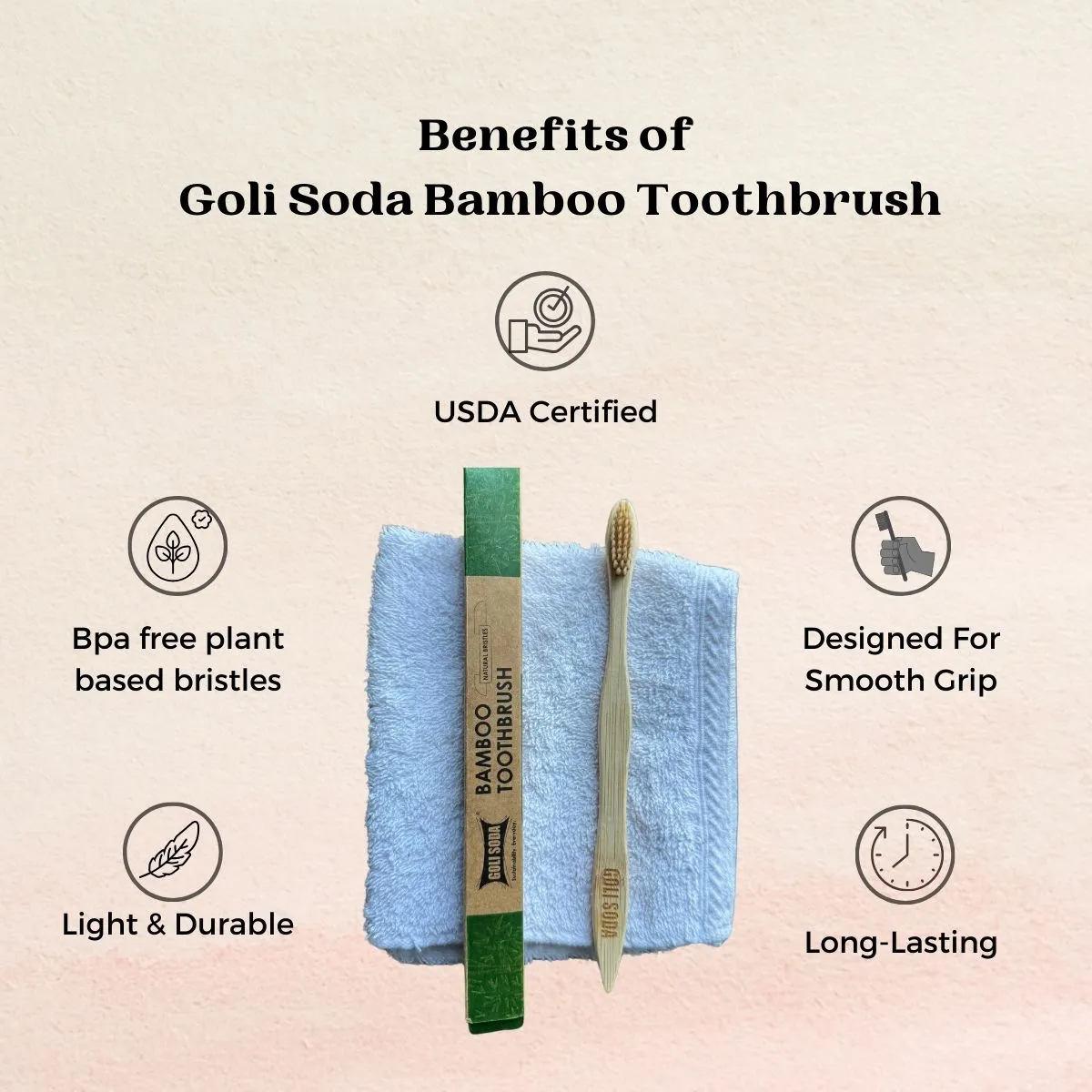 Goli Soda Natural Bamboo Toothbrush with Soft Plant Based Bristles (Pack Of 4)