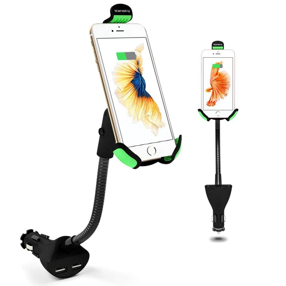 Goose-neck Car Mount With Dual USB Car Charger