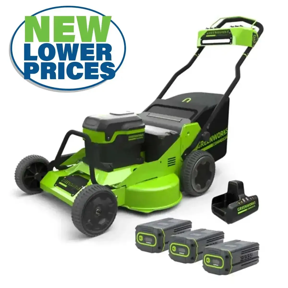 Greenworks Lawn Mower 30” Self-Propelled with (3) 8Ah Batteries and Dual Port Charger