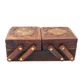 Handmade Wooden Jewellery Box Flip Flap Flower Design  8x4x3 Inches