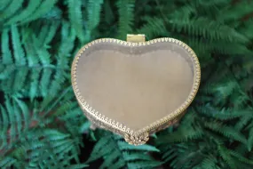 Heart Shaped Antique Ormolu Filigree Jewelry Box #132