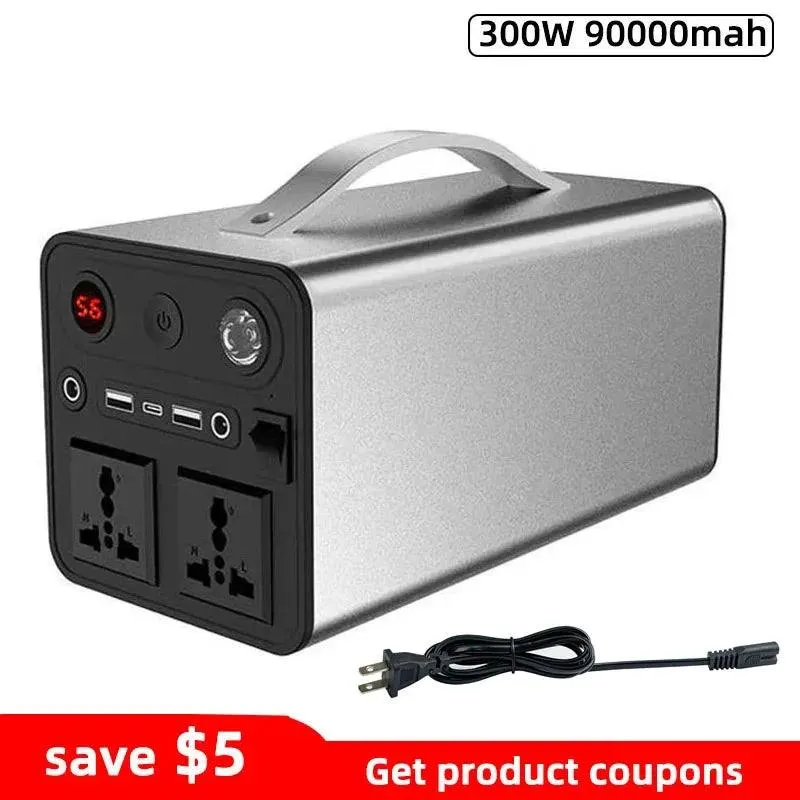 High-Capacity 90000mAh Solar Power Generator 300W Portable Battery Inverter for Camping and Emergencies