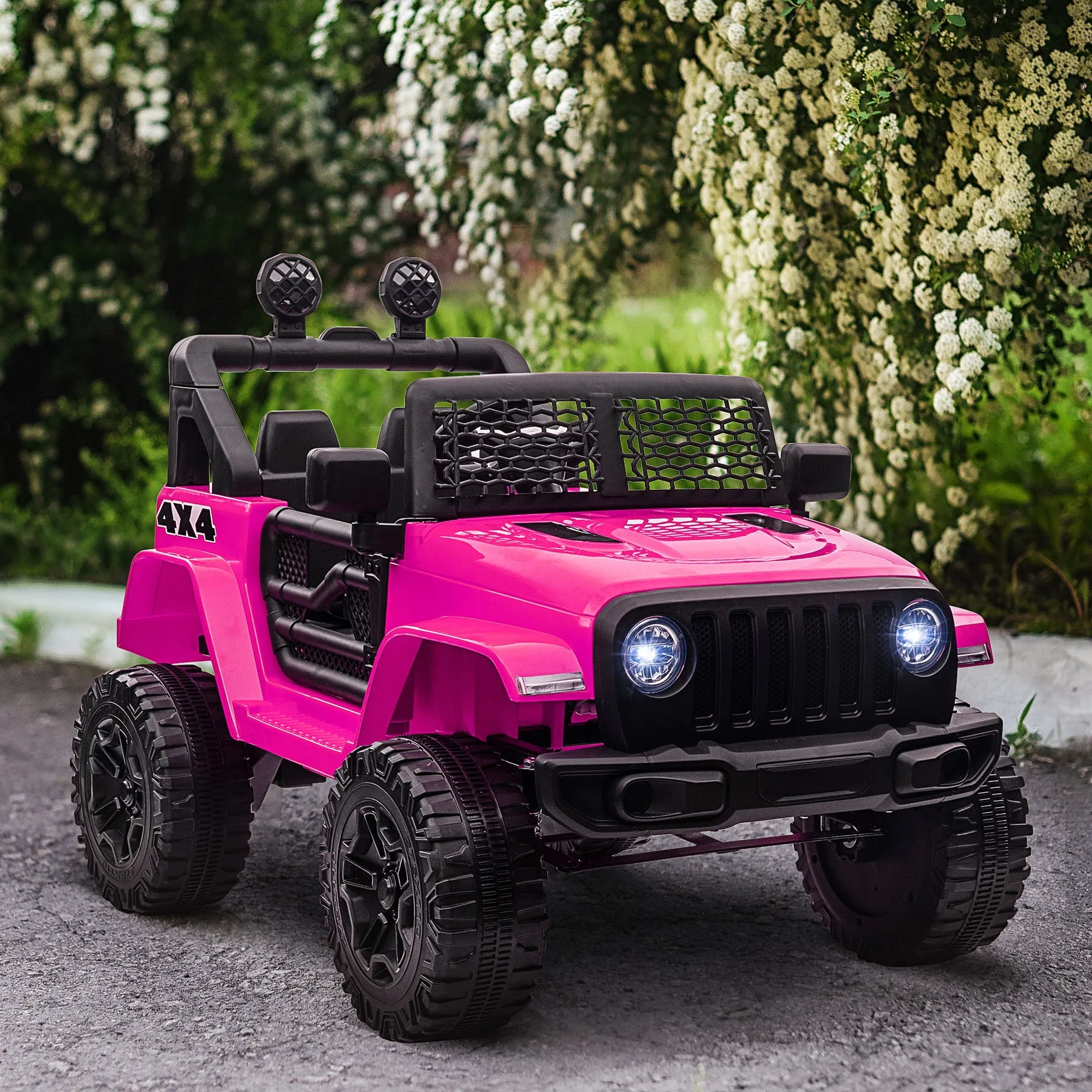 Homcom 12V Battery-powered 2 Motors Kids Electric Ride On Car Truck Off-road Toy with Parental Remote Control Horn Lights Suspension Wheels for 3-6 Years Old Pink