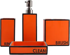 Hymmah Bathroom Accessories Set,Toothbrush Holder,Farmhouse Bathroom Decor,4 Pcs Resin Gift Set Apartment Necessities, Contain Toothbrush Cup,Soap Dispenser,Soap Dish,Tumbler Orange