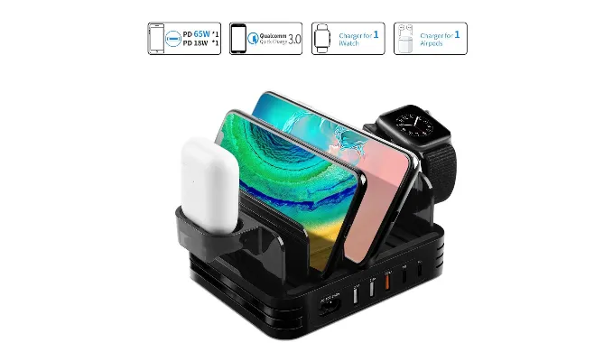 IPM 3 IN 1 Desktop Charging Stand 5 Port USB Charging Station