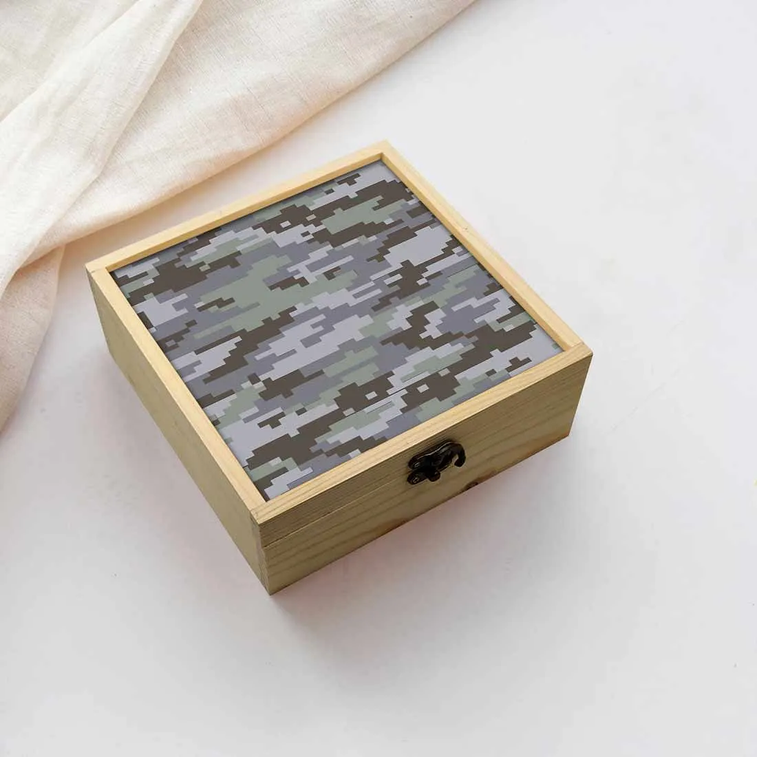 Jewellery Box Wooden Jewelry Organizer -  Gray Army Camouflage