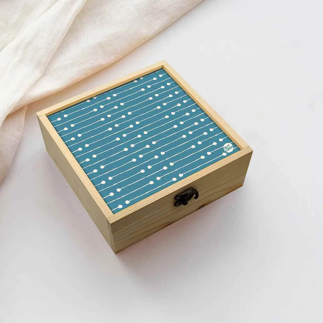 Jewellery Box Wooden Jewelry Organizer -  White Dots Line