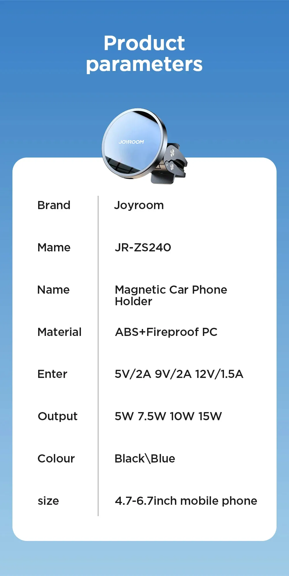 Joyroom Magnetic Car Phone Holder 15W Qi Wireless Car Charger For iPhone 14 13 12 Series Fast Air Vent Charging Phone Holder