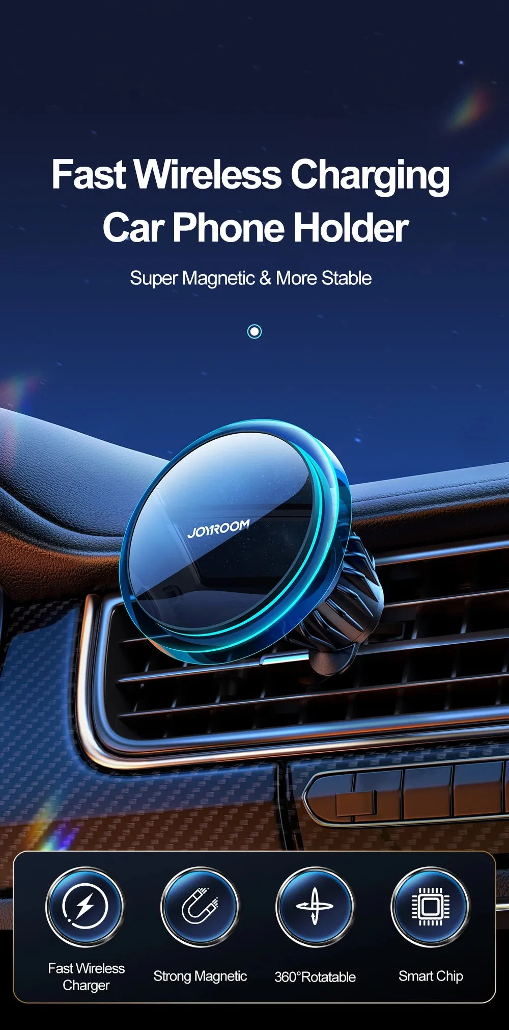 Joyroom Wireless Charging Magnetic Car Phone Holder Wireless Charger For iPhone 14 13 12 Pro Max Bluer Light Phone Holder In Car