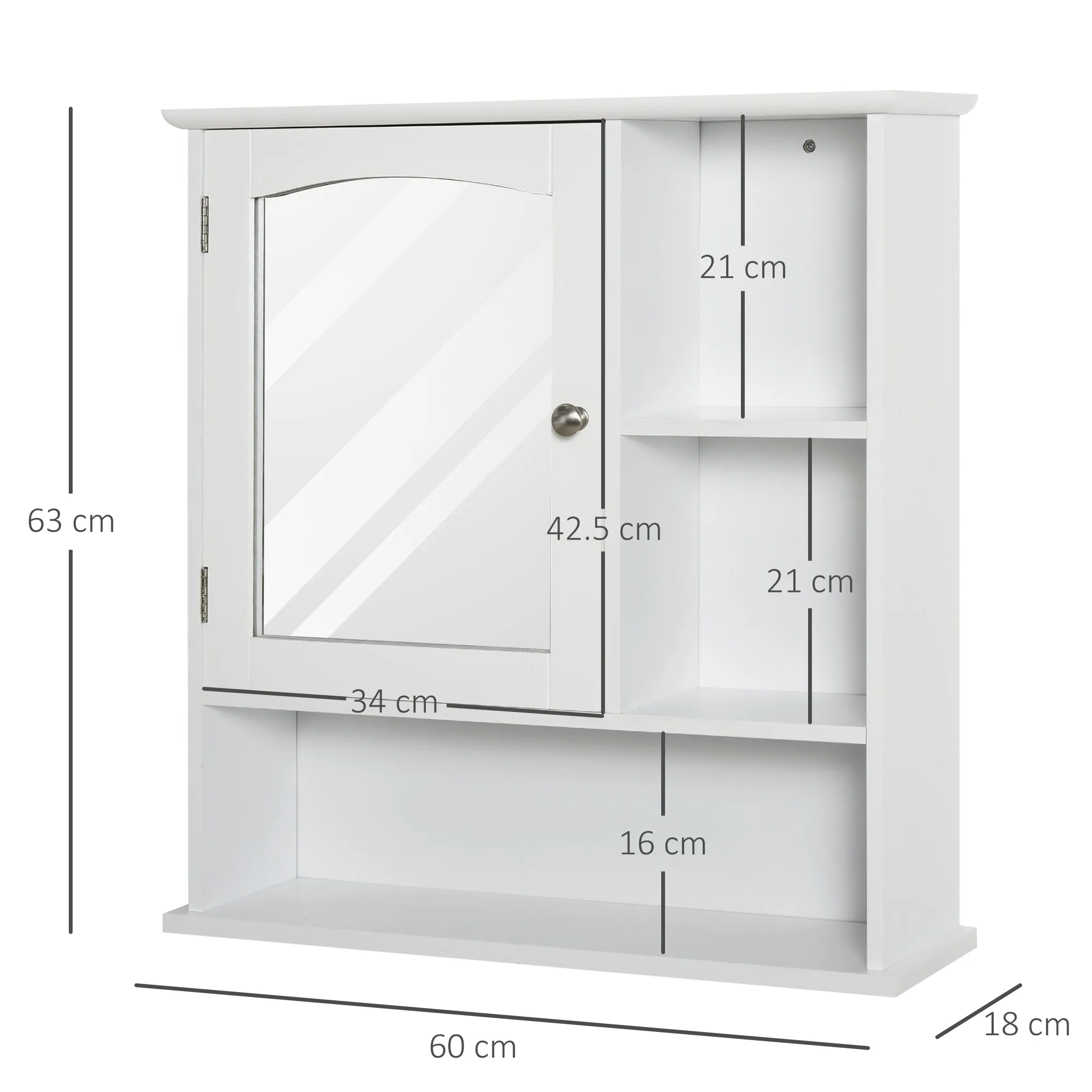 kleankin Bathroom Cabinet, Wall Mount Storage Organizer with Mirror, Adjustable Shelf for Bathroom, Kitchen, Bedroom, White