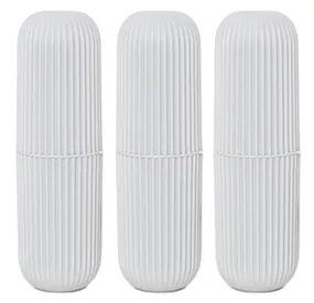 Kuber Industries Travel Toothbrush Holder|Portable Plastic Toothpaste Case|Toothbrush Holder for Traveling|Camping|Picnic|Pack of 3 (White)