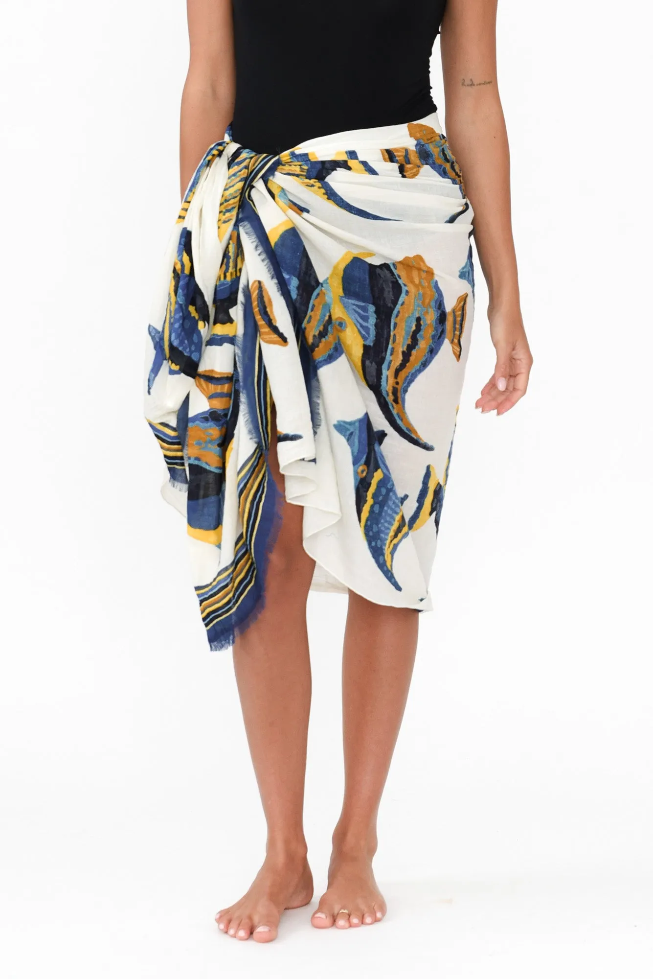 Lazlo Blue Sea Fringed Sarong